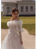 Ivory Glitter Lace Tulle Dreamy Wedding Dress With Bolero